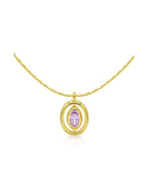 LA MENO Oval Birthstone Pendant Necklace - Metallic