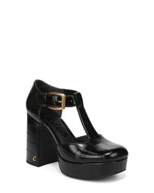 Circus by Sam Edelman Idalia Croc Embossed Faux Leather T-Strap Pump - Black