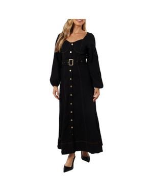 Petal & Pup Mateo Long Sleeve Belted Denim Maxi Dress - Black