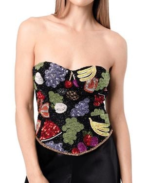 Self-Adore Fruit Hand Beaded Embellished Corset Top - Black