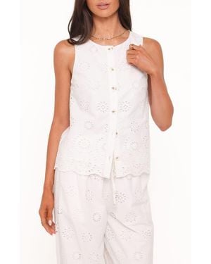 Petal & Pup Winny Eyelet Cotton Button Front Top - White