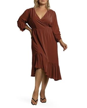 Standards & Practices Kelsie Ruffle Hem Wrap Dress - Brown