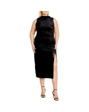 City Chic Mae Sleeveless Crushed Velvet Dress - Black