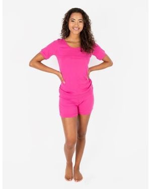 Leveret Short Cotton Solid Pajama Set - Pink