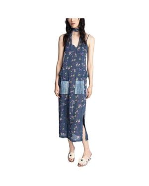 Anna Sui Night Blooming Chiffon Slip Dress - Blue