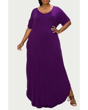 L I V D Short Sleeve Jersey Maxi Dress - Purple