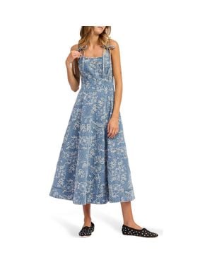En Saison Opal Embroidered Floral Denim Midi Dress - Blue