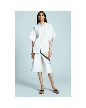 TOPSHOP Floral Appliqué Cotton Resort Shirt - Blue