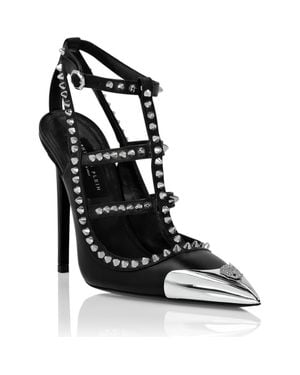 Philipp Plein Nappa Leather Sandals High Heels Studs - Black