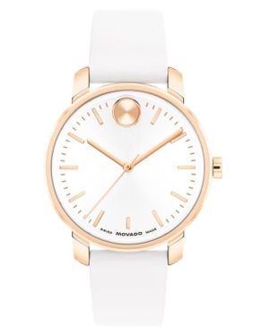 Movado Bold Access Leather Strap Watch, 34Mm - White