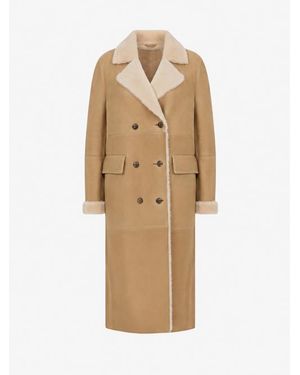 Mine Bilgi Symphony Merino Shearling Double-Breasted Long Coat - Natural