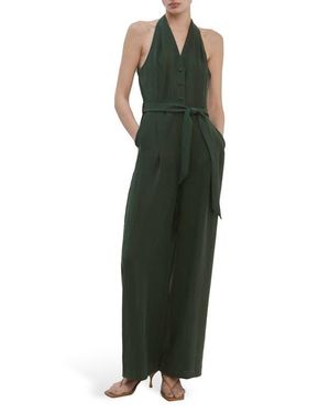 Mango Halter Neck Belted Jumpsuit - Green
