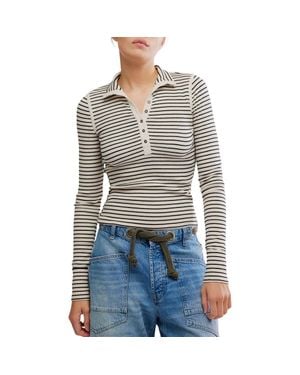 Free People Lake Stripe Rib Henley - Gray