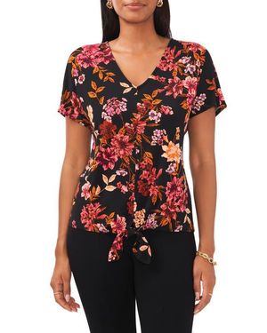 Chaus Floral Flutter Sleeve Blouse - Red