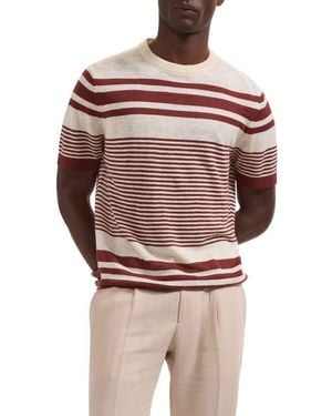 Bugatchi Stripe Short Sleeve Linen & Cotton Blend Sweater - Multicolor