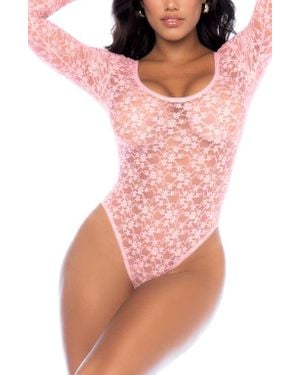 MAPALE Long Sleeve Lace Bodysuit - Pink