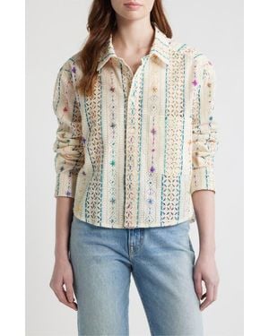 CISSA Embroidered Eyelet Button-Up Shirt - White