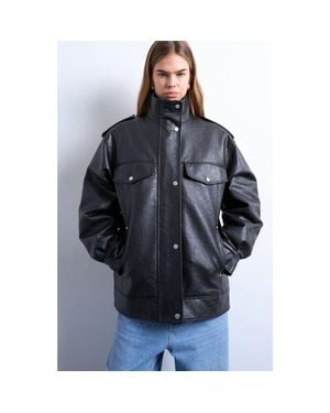 TOPSHOP Oversize Faux Leather Jacket - Blue