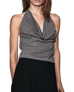 Mango Sequin Detail Halter Top - Black