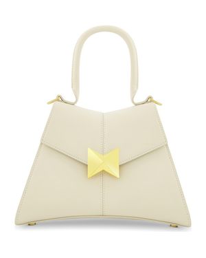Mac Duggal Hardware Detail Angular Top Handle Small Leather Handbag - Natural