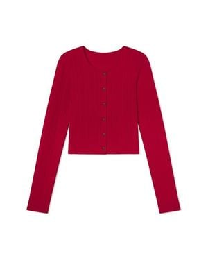 Lunya Short Sleeve Pointelle Cardigan - Red