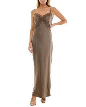Socialite Bias Cut Lace Trim Satin Slipdress - Natural