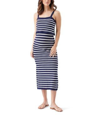 Ripe Maternity Pointelle Stripe Knit Maternity And Nursing Midi Dress - Blue