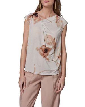 Donna Karan Floral Asymmetric Neck Top - Brown