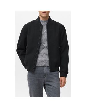 Mango Zip-Up Bomber Jacket - Black