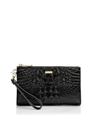 Brahmin Daisy Croc Embossed Leather Wristlet - Black