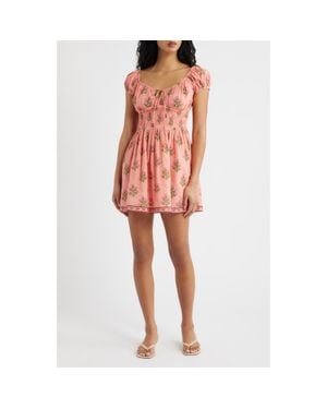 Saylor Carly Smocked Puff Sleeve Minidress - Red