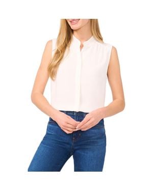 Cece Sleeveless Mandarin Collar Button-Up Shirt - Blue