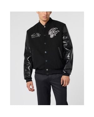 Philipp Plein Varsity Bomber Jacket Teddy Racer - Black