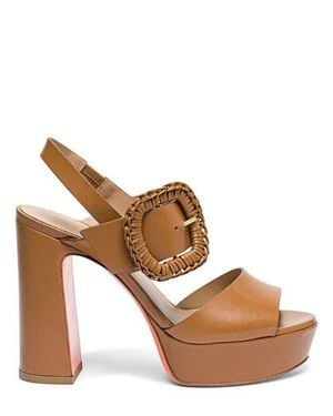 Santoni Leather High-Heel Sandal With Woven Buckle - Brown