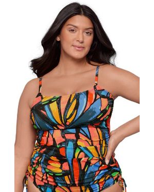 S3 Classic Shirred Front Tankini Top - Multicolor