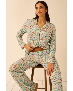 Stripe & Stare Long Pajama Set - Natural