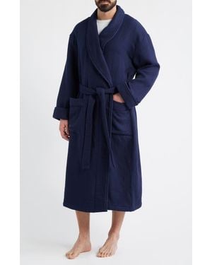 Majestic International Aberdeen Waffle Knit Robe - Blue