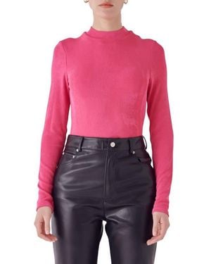 Endless Rose Sheen Stretch Mock Neck Top - Red