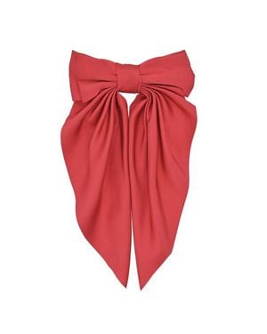 Tulle Satin Ribbon Flowing Bow Hairclip - Red