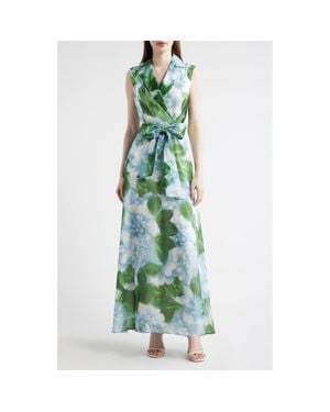 Julia Jordan Tie Waist Sleeveless Gown - Green