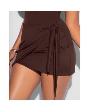 TA3 Faux Wrap Mini Cover-Up Skirt - Brown