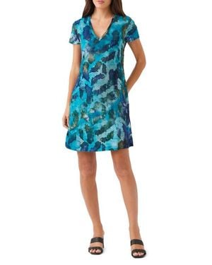 Karen Kane Tie Dye Burnout A-Line Dress - Blue