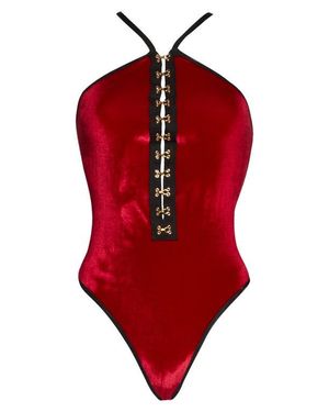 Coquette Strappy Back Velvet Teddy - Red