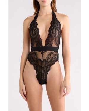 Kilo Brava Floral Lace Halter Teddy - Black