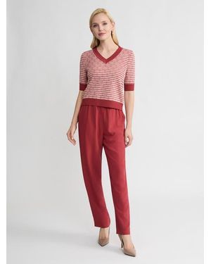 Misook Striped Ribbed Hem Top - Red