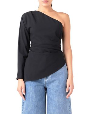 Grey Lab Gathered One-Shoulder Asymmetric Top - Blue