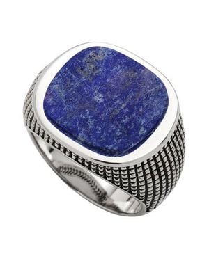 Jan Leslie Gemstone Sterling Cross Etched Ring - Blue