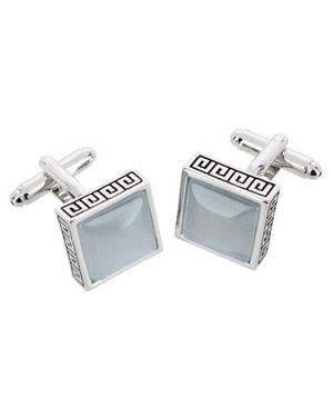 Trafalgar Langford Square Opal Stone Filigree Edged Cufflinks - White