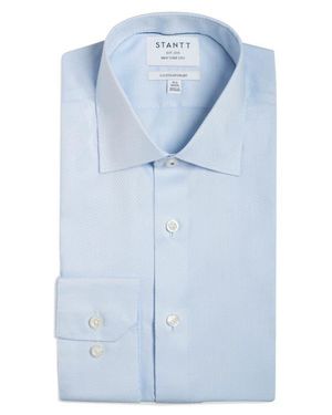 STANTT Contemporary Fit Wrinkle Resistant Cotton Dobby Dress Shirt - Blue