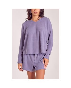 iCollection Soft Waffle Knit Pajama Set With Drawstring Shorts - Purple